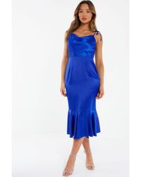 Quiz - Royal Blue Satin Fishtail Midi Dress - Lyst