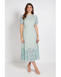 Wallis - Lace Puff Sleeve Midi Dress - Lyst