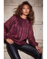 Roman - Satin Stripe Pleated Top - Lyst