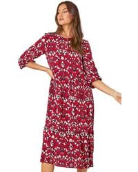 Roman - Abstract Print Tiered Smock Midi Dress - Lyst