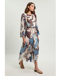 Karen Millen - Paisley Pleated Woven Maxi Dress - Lyst