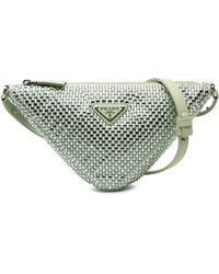 Prada - Pre-Owned Satin Crystal Embellished Triangle Pouch - Lyst