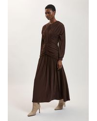 Karen Millen - Premium Ruched Long Sleeved Jersey Maxi Dress - Lyst