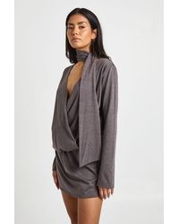 Boohoo - Marl Scarf Detail Wrap Skater Dress - Lyst