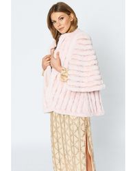 Jayley - Faux Fur Suede Striped Cape Coat - Lyst