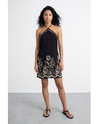 Warehouse - Halter Embroidered Mini Dress - Lyst