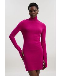 Karen Millen - Viscose Blend Roll Neck Thumbhole Cuff Knit Mini Dress - Lyst