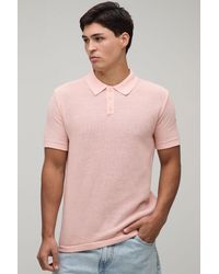 BoohooMAN - Regular Fit Textured Button Up Knitted Polo - Lyst