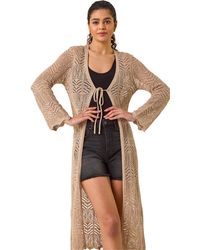 Roman - Longline Tie Cotton Blend Knit Cardigan - Lyst