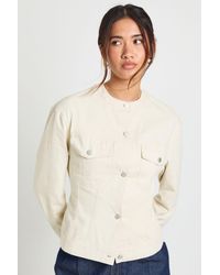 Boohoo - Cinched Twill Collarless Shirt - Lyst