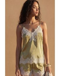 Boohoo - Hammered Satin Lace Trim Cami Top - Lyst