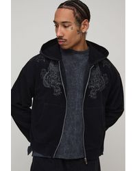 BoohooMAN - Shrunken Fit Dragon Graphic Washed Zip Through Hoodie - Lyst