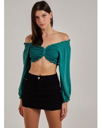 Pink Vanilla - Twist Front Balloon Sleeve Crop Top - Lyst