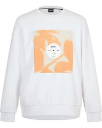 BOSS - Graphic Crew Neck Ribbed Collar Long Sleeve Sweatshirt - Lyst