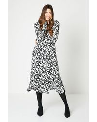 Wallis - Mono Print Long Sleeve Midi Dress - Lyst