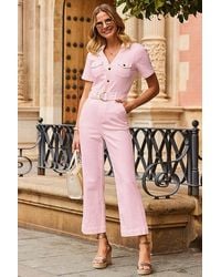 Sosandar - D Ring Belt Culotte Denim Jumpsuit - Lyst