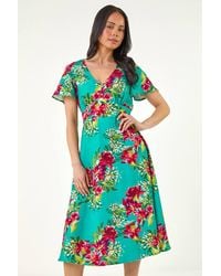 Roman - Petite Floral V-Neck Midi Dress - Lyst