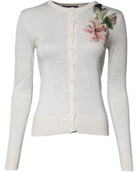 Dolce & Gabbana - Floral Silk Embellished Cardigan Sweater - Lyst