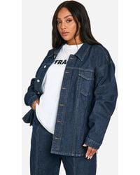 Boohoo - Plus Oversized Contrast Stitch Raw Denim Jacket - Lyst