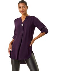 Roman - Longline Buttoned Notch Neck Top - Lyst