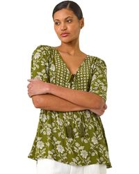 Roman - Floral Print Tassel Tunic Top - Lyst