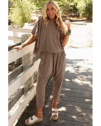 Azura Exchange - Simply Taupe High Low Boxy Fit Tee And Crop Pants Set - Lyst