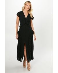 Debut London - By Coast Flutter Sleeve Dobby Mesh Button Through Midi Dress - Lyst
