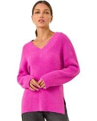 Roman - V-Neck Fluffy Knit Jumper - Lyst