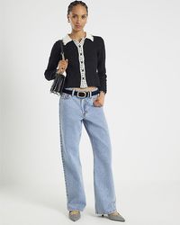 River Island - Peplum Top Knitted Collared Boucle Cotton - Lyst