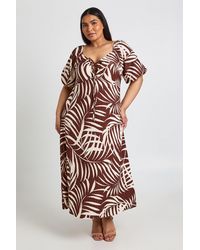Boohoo - Palm Print Textured Volume Sleeve Midaxi Dress - Lyst