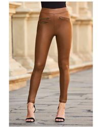 Sosandar - Camel Leather Look Premium Leggings - Lyst