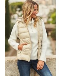Sosandar - Stone Hooded Padded Gilet With Zip Pockets - Lyst