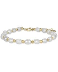 Luxenter - Sterling Zilveren 925 Armband Met Witte Parel Afgewerkt In 18k Geel Goud - Lyst