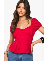 Boohoo - Cotton Poplin Pleated Milkmaid Top - Lyst