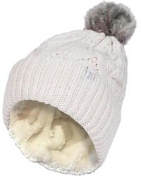 Heat Holders - Ladies Ribbed Cuffed Pom Pom Bobble Beanie Hat With Fleece Lining - Lyst