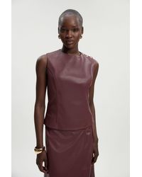 Karen Millen - Faux Leather Button Tailored Top - Lyst