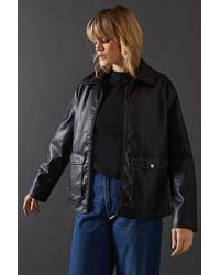 Warehouse - Whipstitch Faux Leather Zip Through Jacket - Lyst