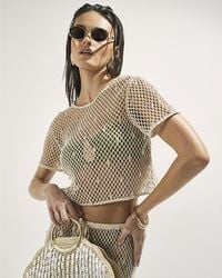 River Island - Top Crochet Short Sleeve Embellished Cotton - Lyst