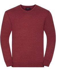 Russell - Collection V-Neck Knitted Pullover Sweatshirt (Cranberry Marl) - Lyst