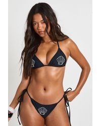 Boohoo - Beaded Shell Triangle Bikini Top And Tie Side Bottom - Lyst