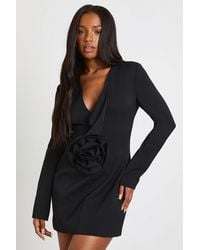 Boohoo - Corsage Detail Plunge Tailored Blazer Dress - Lyst