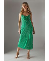 Warehouse - Hand Embellished Sequin Swirl Strappy Back Cowl Bias Midi Dress - Lyst