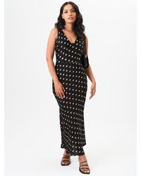 Gini London - Schwarzes Midikleid Mit V-Ausschnitt Aus Bias-Folie Und Satin-Slip - Lyst