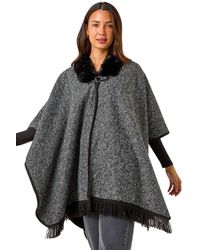 Roman - Faux Fur Fringe Hem Poncho - Lyst