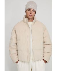 BoohooMAN - Regular Fit Western Yoke Detail Cord Funnel Neck Puffer Jacket - Lyst