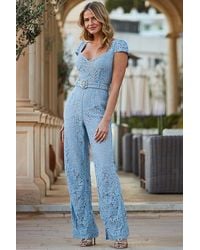 Sosandar - Petite Powder Luxe Lace Belted Jumpsuit - Lyst
