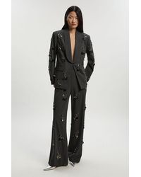 Karen Millen - Cluster Sequin & Crystal Embellished Tailored Wide Leg Trouser - Lyst