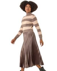 Roman - Stripe Knit Pleated Dress - Lyst