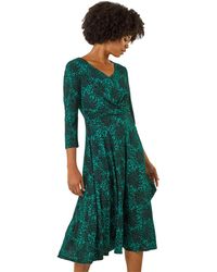 Roman - Speckled Print Wrap Bodice Midi Dress - Lyst