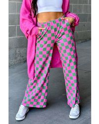 Azura Exchange - 2-Tone Checked Print High Waist Wide Leg Pants - Lyst